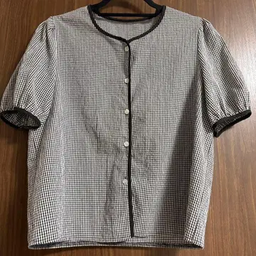 퍼프 슬리브 블라우스 체크 무늬 빈티지