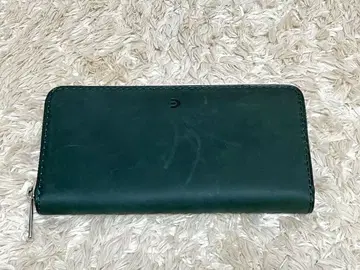 거의 미사용 BAGGY PORT 가죽 라운드 지퍼 지갑 그린