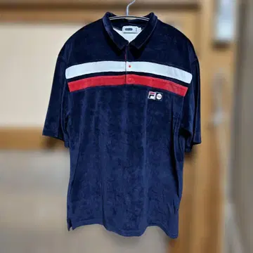 빈티지 구제 의류 휠라 FILA 벨로아 피케 셔츠 네이비 M 네이비 자수