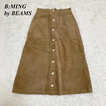 BEAMS 롱 기장 코듀로이 플레어 스커트 S 베이지 카멜