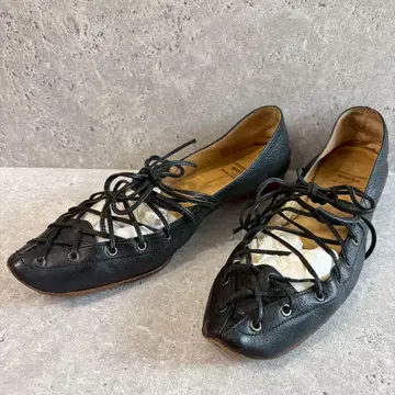 에미코 카미시마 라보키고시 웍스 레이스업 플랫슈즈 블랙 23cm