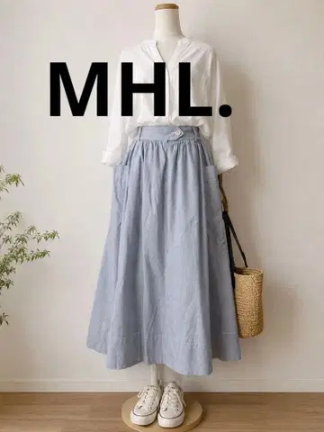 MHL. 마가렛호웰 코튼 히코리 스커트 M 스트라이프 파랑