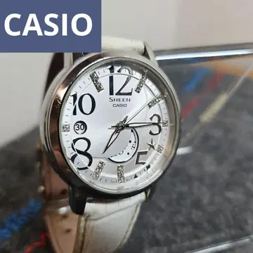 레어 CASIO SHEEN 손목시계 쿼츠 실버 다이얼 가죽 벨트