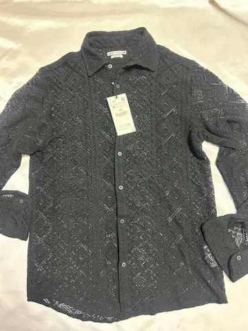 ZARA 자라 남성용 전체 레이스 셔츠 블랙 M 새상품
