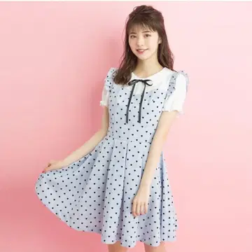 시크릿 허니 반팔 원피스 체크 플로키 하트 리본