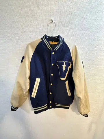 VOX CREW 1934 TOKYO 바시티 자켓 네이비 아이보리 가죽