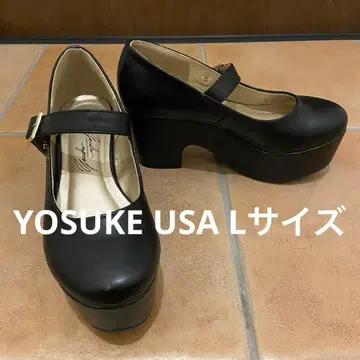 YOSUKE U.S.A 통굽 스트랩 펌프스 블랙 L 사이즈