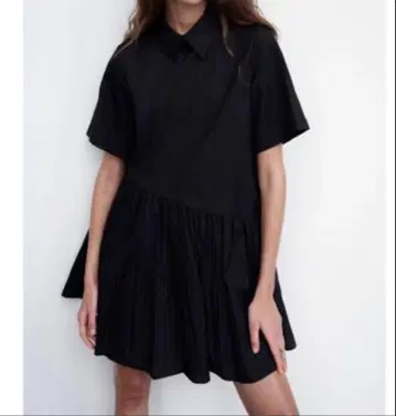 새상품 ZARA 블랙 티어드 셔츠 원피스 반팔 셔츠