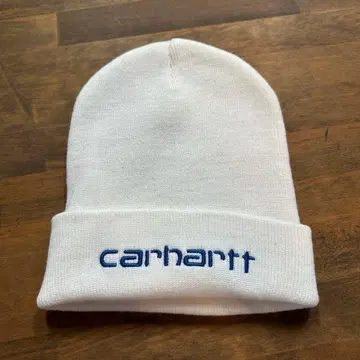 Carhartt 니트 모자 화이트 블루 자수