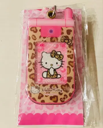 Hello Kitty 핸드폰형 아크릴 키링 레오파드 무늬