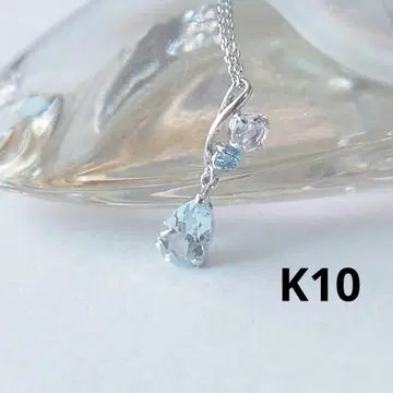 스카라베 아쿠아 마린 블루 토파즈 화이트 토파즈 목걸이 K10WG