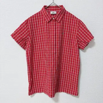 새상품급 LACOSTE 반팔 체크 셔츠 레드 사이즈 44