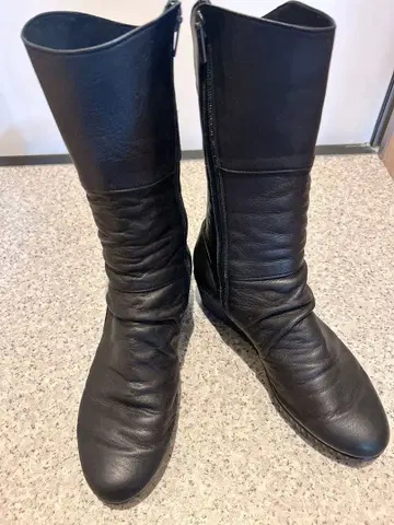여성용 부츠 천연 가죽 미들 부츠 24cm 블랙 부츠