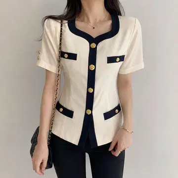 레트로 골드 버튼 노카라 자켓 울 바이컬러 빈티지 일본제