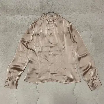 브리짓 새틴 하이넥 블라우스 긴팔 샴페인 베이지 9호