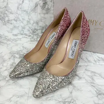 컨디션 최상 JIMMY CHOO 글리터 펌프스 핑크 x 실버 36 1/2