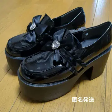 통굽 펌프스 리본 블랙 25cm 고스로리 지뢰 코스프레 새상품