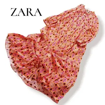 ZARA 자라 플라워 프린트 롱 티어드 원피스 핑크 오렌지 올 패턴