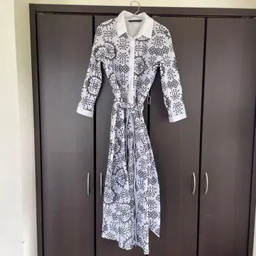 ZARA WOMAN 자수 셔츠 원피스 화이트 블랙 L
