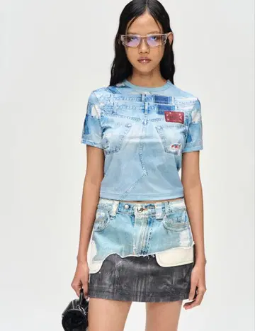 데님 푸딩 프린트 T셔츠 wDENIM BLUE 앤더슨벨 클리닝 완료