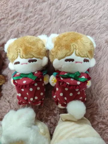 10cm 봉제 인형 2체 세트 딸기 무늬