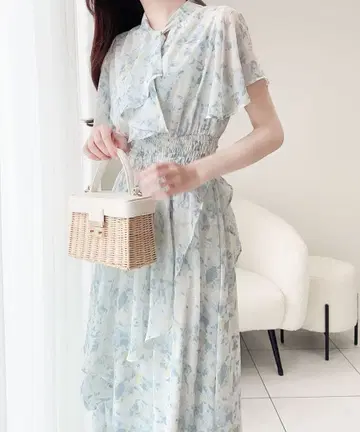 쉬폰 양류 패턴 원피스 블루 mily bilet