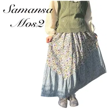 Samansa Mos2 꽃무늬 패치워크 캉캉 스커트 새상품급 롱 기장