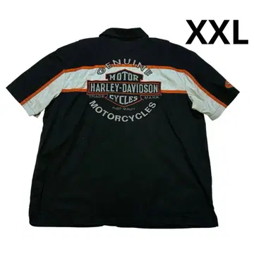 Harley-Davidson 반팔 코튼 워크 셔츠 블랙 XXL 자수