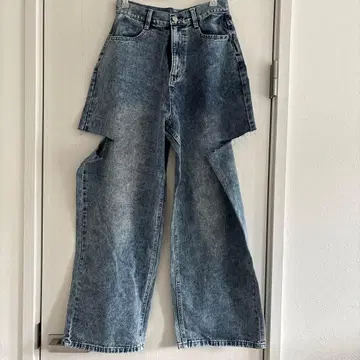 사이드컷 와이드 데님 팬츠 블루 XL