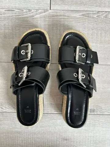 ZARA 더블 버클 플랫폼 샌들 블랙 37