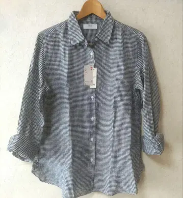 UNIQLO 깅엄 체크 프리미엄 린넨 긴팔 셔츠 새상품