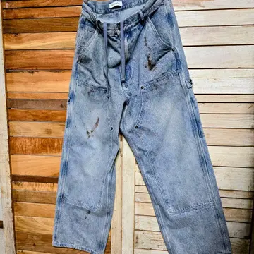 FREAK'S STORE 와이드 더블니 데님 페인트