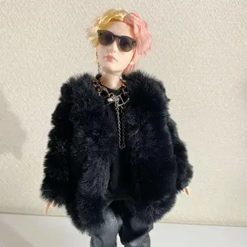 BTS 마텔 인형 의류 블랙 인조 모피 자켓