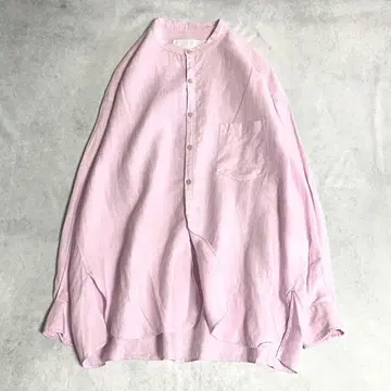 컨디션 최상 티카 린넨 밴드 카라 셔츠 핑크 루즈핏 일본제 긴팔 겉옷
