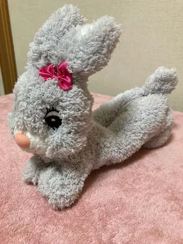 레트로 토끼 봉제 인형형 펜 케이스 필통 그레이