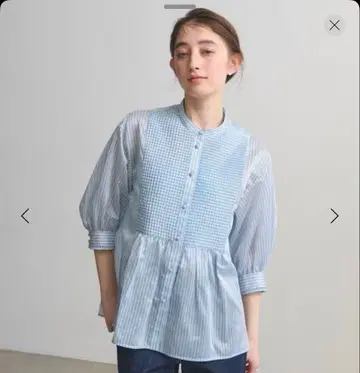 UNITED ARROWS 실키 핀턱 숏 슬리브 블라우스