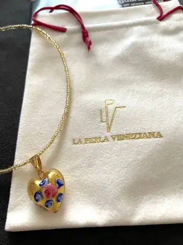[ 미사용 ] LA PERLA VENEZIANA 무라노 유리 하트 목걸이