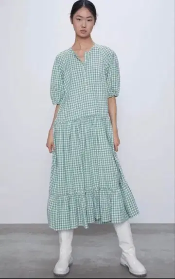 ZARA 깅엄 체크 티어드 원피스