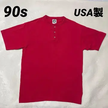 90s COTTON DELUXE 헨리넥 T셔츠 레드 M사이즈