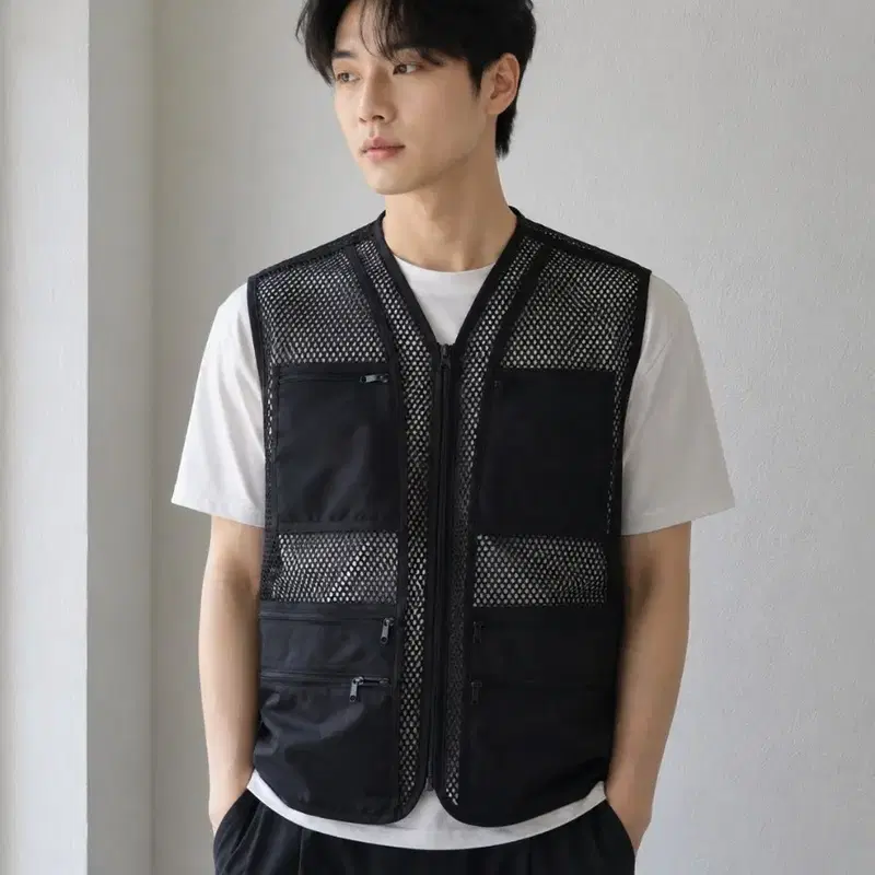 택달린새상품/100/윈드페이스 블랙 매쉬 작업조끼
