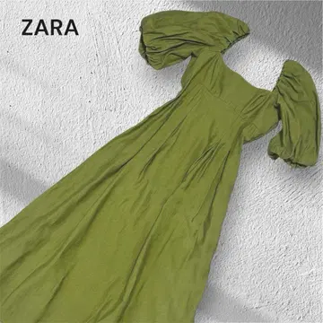 ZARA 퍼프 슬리브 롱 원피스 그린