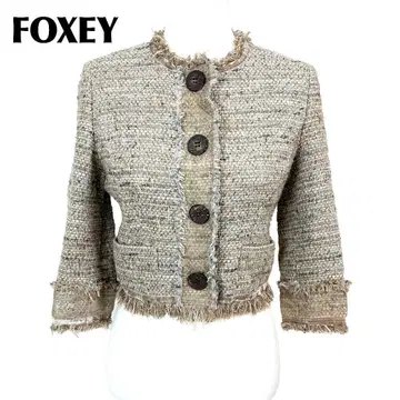 [새상품급] FOXEY 노카라 자켓 40 베이지 브라운 트위드