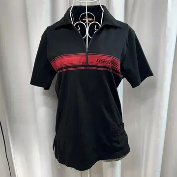 HYSTERIC GLAMOUR 하프 지퍼 피케 셔츠 블랙