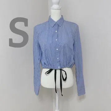 자라 숏 기장 스트라이프 셔츠 블라우스 S 블루 긴팔 얇은 소재