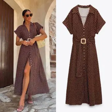ZARA 자라 도트 무늬 원피스 린넨 혼방 M
