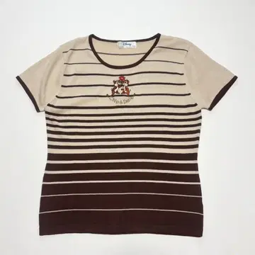Disney 반팔 니트 칩과 데일 자수 크루넥 보더 면 M