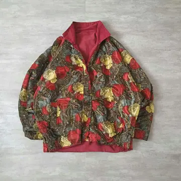 80s 빈티지 리버서블 블루종 쇼트 기장 페이즐리 올 패턴 개성있는