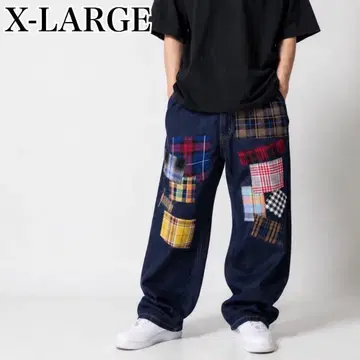 X-LARGE 패치워크 데님 팬츠 와이드 팬츠 스트릿 Y2K