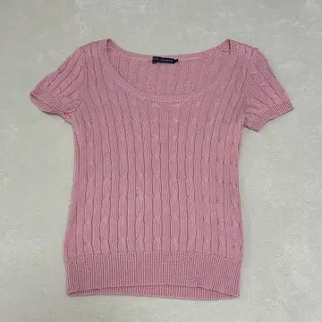 새상품급 Ralph 랄프 로렌 케이블 니트 T셔츠 핑크 반팔
