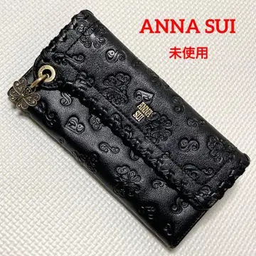 미사용 ANNA SUI 안나수이 가죽 장지갑 버터플라이 참 엠보싱 블랙